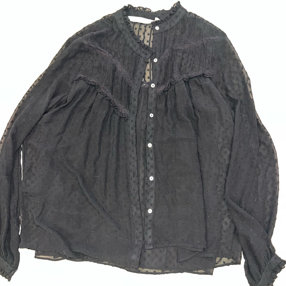 Zara Black Textured Sheer Blouse